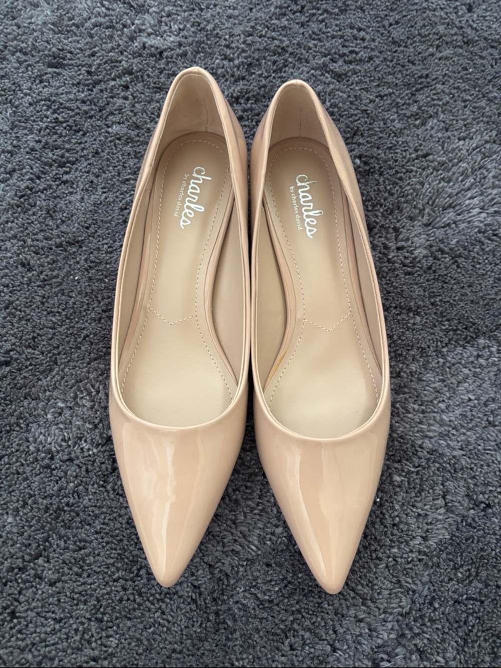 Charles Nude Patent Pointed-Toe kitten heels
